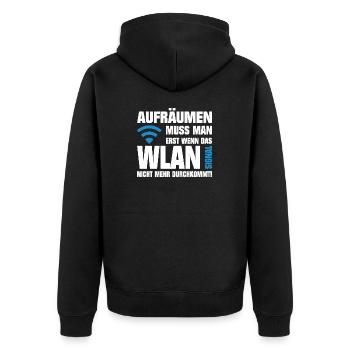 Erst aufräumen wenn das WLAN Signal schwach wird - Unisex Premium Bio Zip Hoodie - Schwarz - Hinten - Nico (187cm)