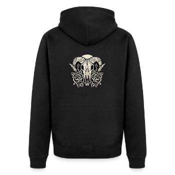 Old school tattoo stil ziegen totenkopf mit rosen - Unisex Premium Bio Zip Hoodie - Schwarz - Hinten - Nico (187cm)