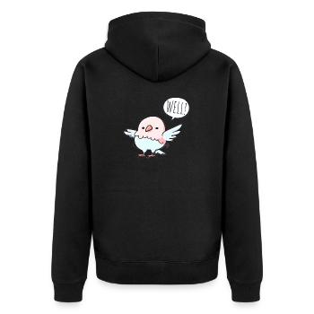 Der gelassene Vogel - Unisex Premium Bio Zip Hoodie - Schwarz - Hinten - Nico (187cm)