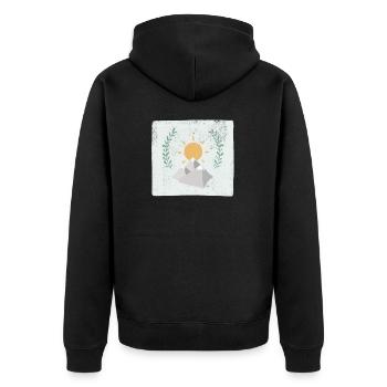 Berge und Sonne - Unisex Premium Bio Zip Hoodie - Schwarz - Hinten - Nico (187cm)