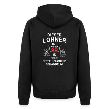 This wage-earner is 60. Treat gently - Unisex Premium Organic Zip Hoodie - black - Back - Nico (187cm)