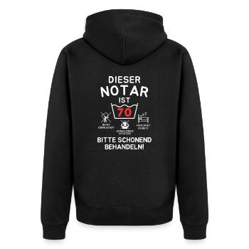 This notary is 70 years old. - Unisex Premium Organic Zip Hoodie - black - Back - Nico (187cm)