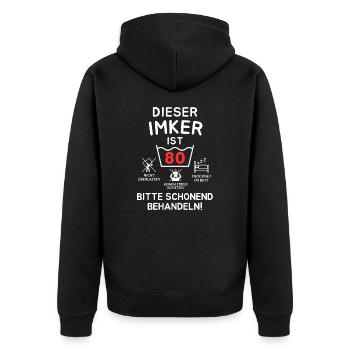 This beekeeper is 80 years old. - Unisex Premium Organic Zip Hoodie - black - Back - Nico (187cm)