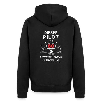 This pilot is 80 years old. - Unisex Premium Organic Zip Hoodie - black - Back - Nico (187cm)