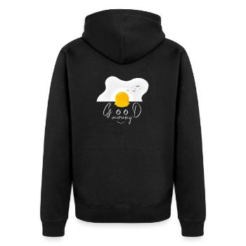 Ei guten Morgen - Unisex Premium Bio Zip Hoodie - Schwarz - Hinten - Nico (187cm)