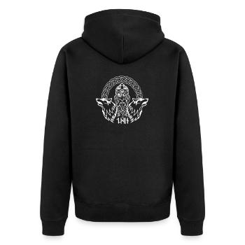 Le dieu viking Odin avec des corbeaux et une hache du nord celtique - Veste à capuche bio Premium Unisexe - noir - Dos - Nico (187cm)