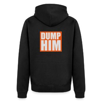 dump him Zitat Logo - Unisex Premium Bio Zip Hoodie - Schwarz - Hinten - Nico (187cm)