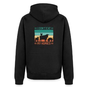I don't eat my Homies! Vegan Veganismus Kein Fleis - Unisex Premium Bio Zip Hoodie - Schwarz - Hinten - Nico (187cm)