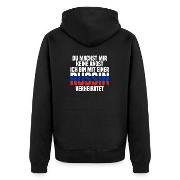 Du machst mir Keine Angst ich bin mit einer Russin - Unisex Premium Bio Zip Hoodie - Schwarz - Hinten - Nico (187cm)