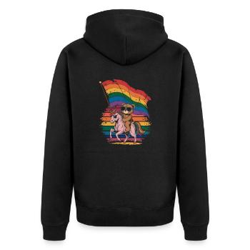 Teddy Bear Rides Unicorn LGBTQ Rainbow Flag - Unisex Premium Organic Zip Hoodie - black - Back - Nico (187cm)