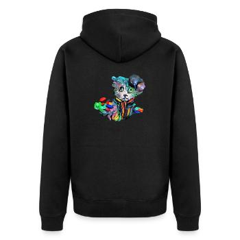 Farbenfrohe Katze - Unisex Premium Bio Zip Hoodie - Schwarz - Hinten - Nico (187cm)