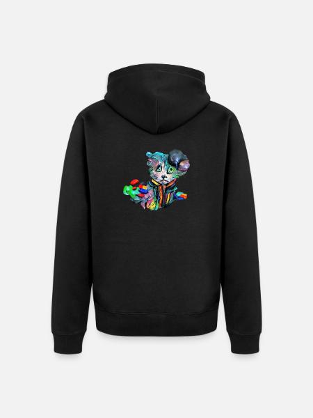 Farbenfrohe Katze - Unisex Premium Bio Zip Hoodie - Schwarz
