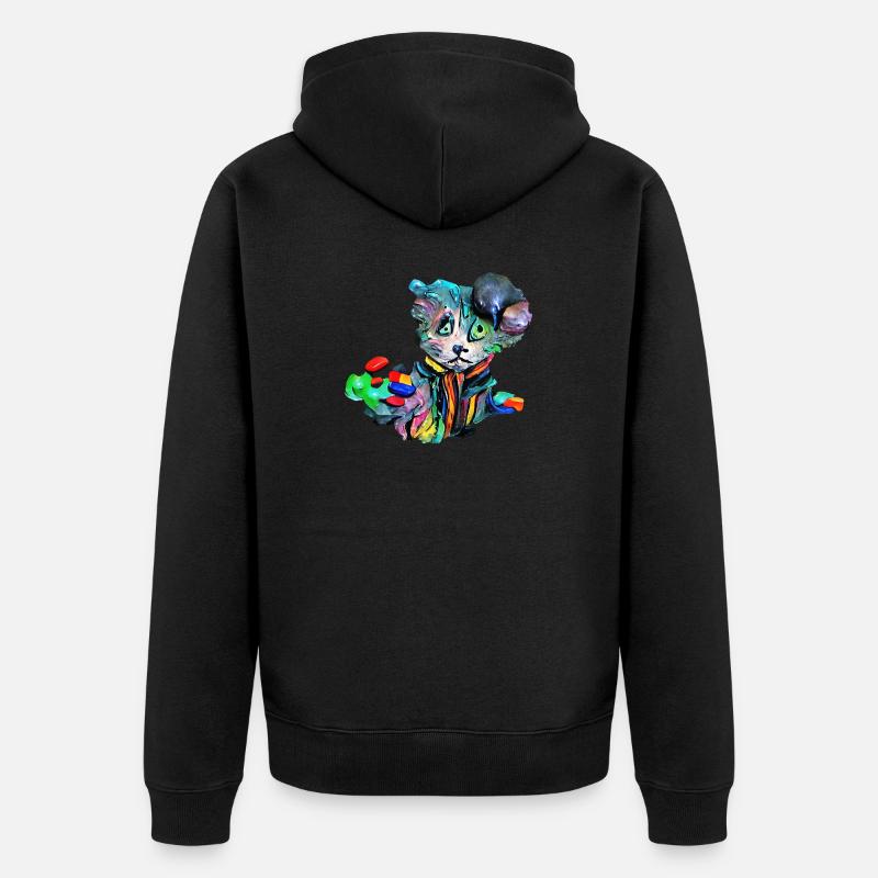 Farbenfrohe Katze - Unisex Premium Bio Zip Hoodie - Schwarz