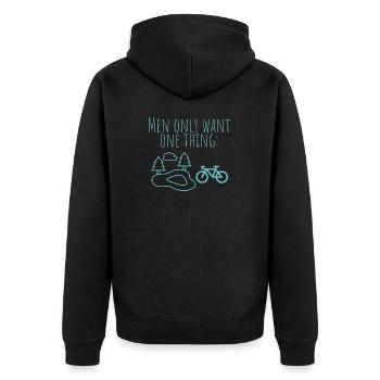 MowoT Fahrrad am Teich - Unisex Premium Bio Zip Hoodie - Schwarz - Hinten - Nico (187cm)