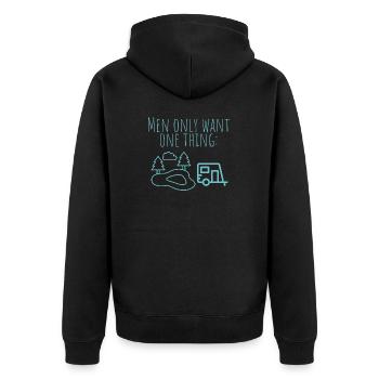 MowoT Wohnwagen am Teich - Unisex Premium Bio Zip Hoodie - Schwarz - Hinten - Nico (187cm)