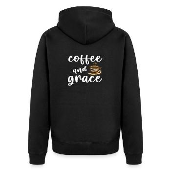 Coffee And Grace white - Unisex Premium Organic Zip Hoodie - black - Back - Nico (187cm)