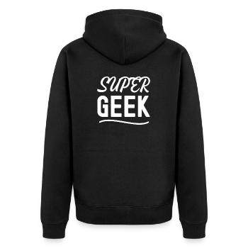Super geek / cadeau humour geek / super gamer - Veste à capuche bio Premium Unisexe - noir - Dos - Nico (187cm)