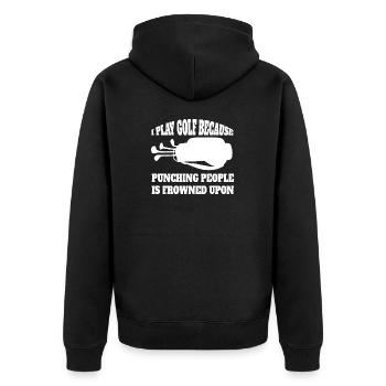 Golf Golfschläger Golfspielerin Spruch Golfball - Unisex Premium Bio Zip Hoodie - Schwarz - Hinten - Nico (187cm)
