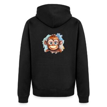 Affe Zeichnung Wasserfarben - Unisex Premium Bio Zip Hoodie - Schwarz - Hinten - Nico (187cm)