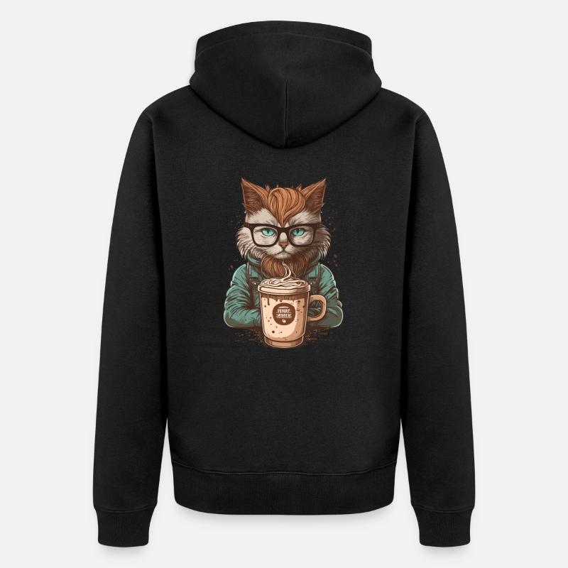 Latte liebende Katze - Unisex Premium Bio Zip Hoodie - Schwarz
