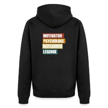 Lustiger Reitlehrer Spruch zum Geburtstag - Unisex Premium Bio Zip Hoodie - Schwarz - Hinten - Nico (187cm)