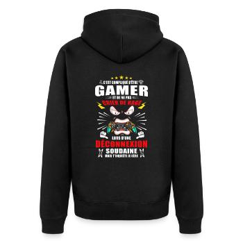 Gamer Qui Rage - humour gaming - Veste à capuche bio Premium Unisexe - noir - Dos - Nico (187cm)