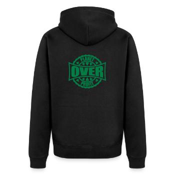 planet over profit Zitat - Unisex Premium Bio Zip Hoodie - Schwarz - Hinten - Nico (187cm)