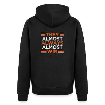 Sie gewinnen fast immer fast lustige Fußballfans - Unisex Premium Bio Zip Hoodie - Schwarz - Hinten - Nico (187cm)