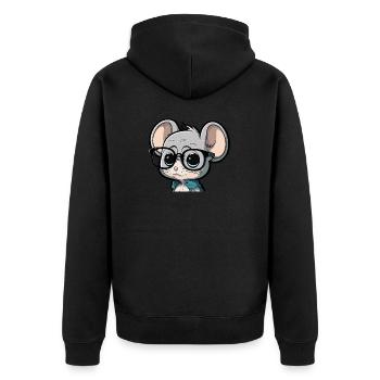 Süße niedliche Maus mit einer Brille - Unisex Premium Bio Zip Hoodie - Schwarz - Hinten - Nico (187cm)