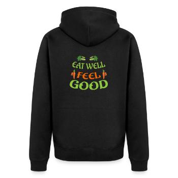 Gut essen und wohlfühlen - Unisex Premium Bio Zip Hoodie - Schwarz - Hinten - Nico (187cm)