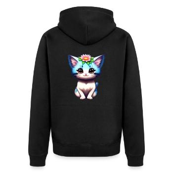 Un adorable chaton avec une corolle de fleurs - Veste à capuche bio Premium Unisexe - noir - Dos - Nico (187cm)
