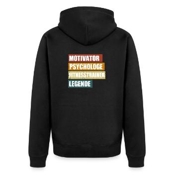 Lustiger Fitnesstrainer Spruch für deinen Coach - Unisex Premium Bio Zip Hoodie - Schwarz - Hinten - Nico (187cm)