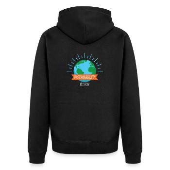 Nachhaltigkeit und Klimaschutz - Unisex Premium Bio Zip Hoodie - Schwarz - Hinten - Nico (187cm)