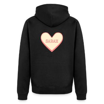 Sarah Nom Prénom Pink Sugar Heart - Veste à capuche bio Premium Unisexe - noir - Dos - Nico (187cm)