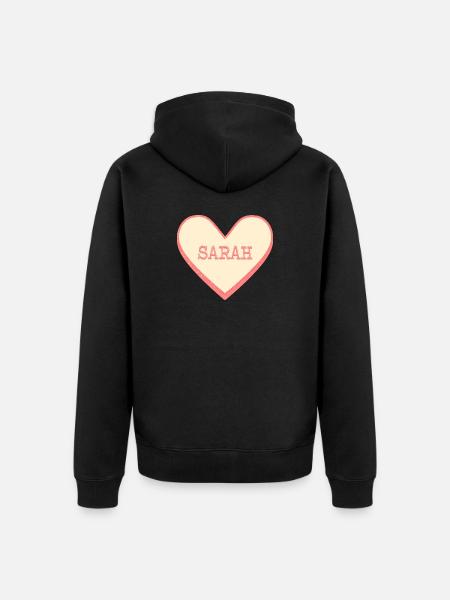 Sarah Surname First Name Pink Sugar Heart - Unisex Premium Organic Zip Hoodie - black