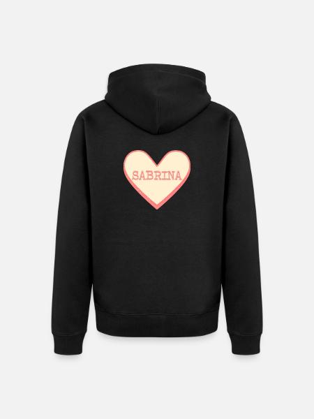 Sabrina Surname First Name Pink Sugar Heart - Unisex Premium Organic Zip Hoodie - black