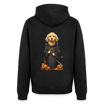 Cute Halloween Dog Design Dog Druid Outfit - Unisex Premium Organic Zip Hoodie - black - Back - Nico (187cm)