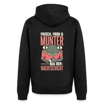 Nachtschicht Lustig Schichtarbeiter Nachtdienst - Unisex Premium Bio Zip Hoodie - Schwarz - Hinten - Nico (187cm)