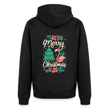 Flamingo at Christmas Time - Unforgettable Celebration - Unisex Premium Organic Zip Hoodie - black - Back - Nico (187cm)