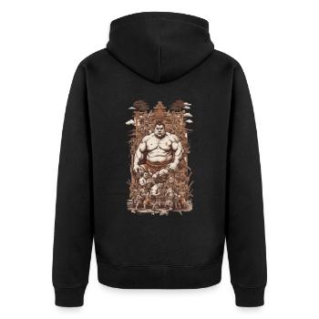 Retro Sumoringer Japanische Kampfkunst Collage - Unisex Premium Bio Zip Hoodie - Schwarz - Hinten - Nico (187cm)