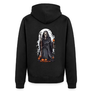 Sensenmanns Dunkles Halloween Skelett Geheimnis - Unisex Premium Bio Zip Hoodie - Schwarz - Hinten - Nico (187cm)