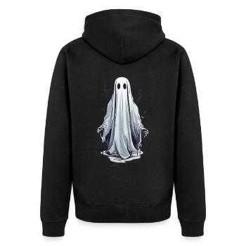 Halloween Geist Gruseliges Oktober Gespenst - Unisex Premium Bio Zip Hoodie - Schwarz - Hinten - Nico (187cm)
