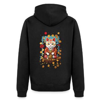 Chat porte-bonheur japonais design de chat esthétique - Veste à capuche bio Premium Unisexe - noir - Dos - Nico (187cm)