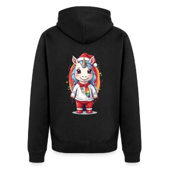 Magisches Weihnachtseinhorn Winter Einhorn Design - Unisex Premium Bio Zip Hoodie - Schwarz - Hinten - Nico (187cm)