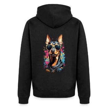 Cooler Dobermann Hund Design mit Stil - Unisex Premium Bio Zip Hoodie - Schwarz - Hinten - Nico (187cm)