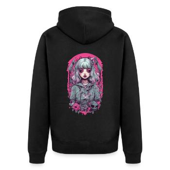 Okkultes Goth Girl Pastel Gothik Design - Unisex Premium Bio Zip Hoodie - Schwarz - Hinten - Nico (187cm)