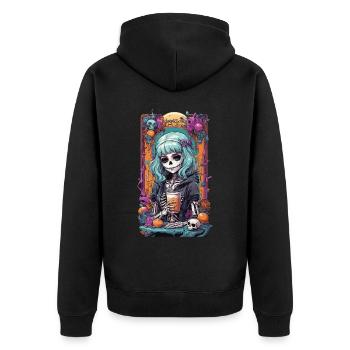 Gothic Girl Pumpkin Spice Latte Fall Design - Unisex Premium Organic Zip Hoodie - black - Back - Nico (187cm)
