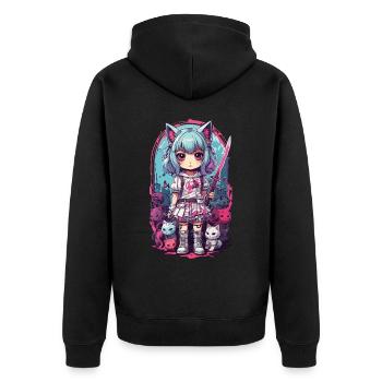 Kawaii samouraï chat fille Anime Otaku Design - Veste à capuche bio Premium Unisexe - noir - Dos - Nico (187cm)