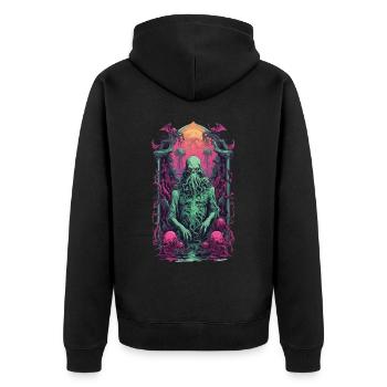 Cthulhu Gothic Vaporwave Halloween Design - Unisex Premium Bio Zip Hoodie - Schwarz - Hinten - Nico (187cm)