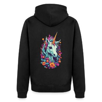 Magical Unicorn in Pastel Rainbow Colors - Unisex Premium Organic Zip Hoodie - black - Back - Nico (187cm)